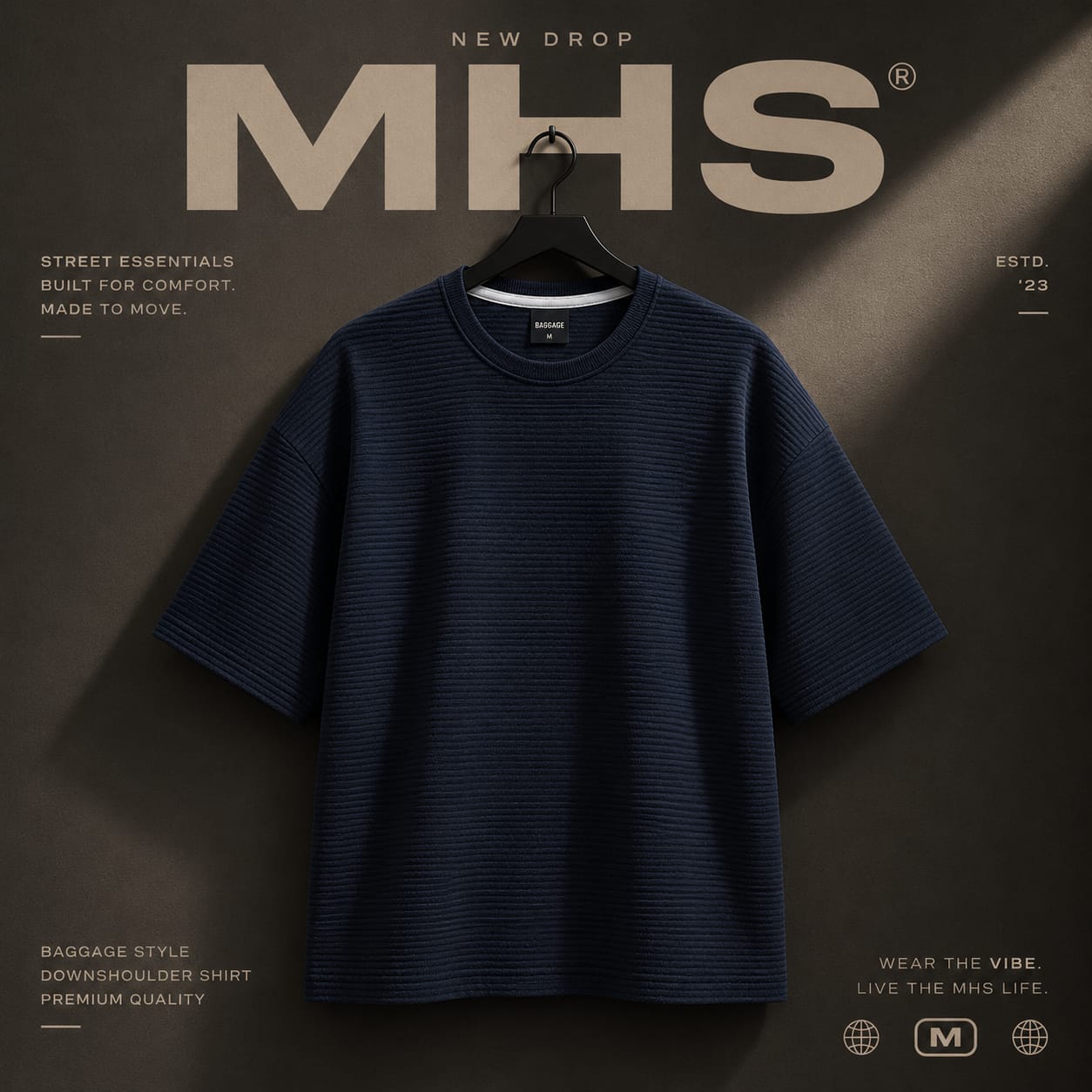 Premium Textured Crew Neck T-Shirt – Navy Blue