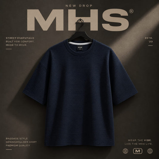 Premium Textured Crew Neck T-Shirt – Navy Blue