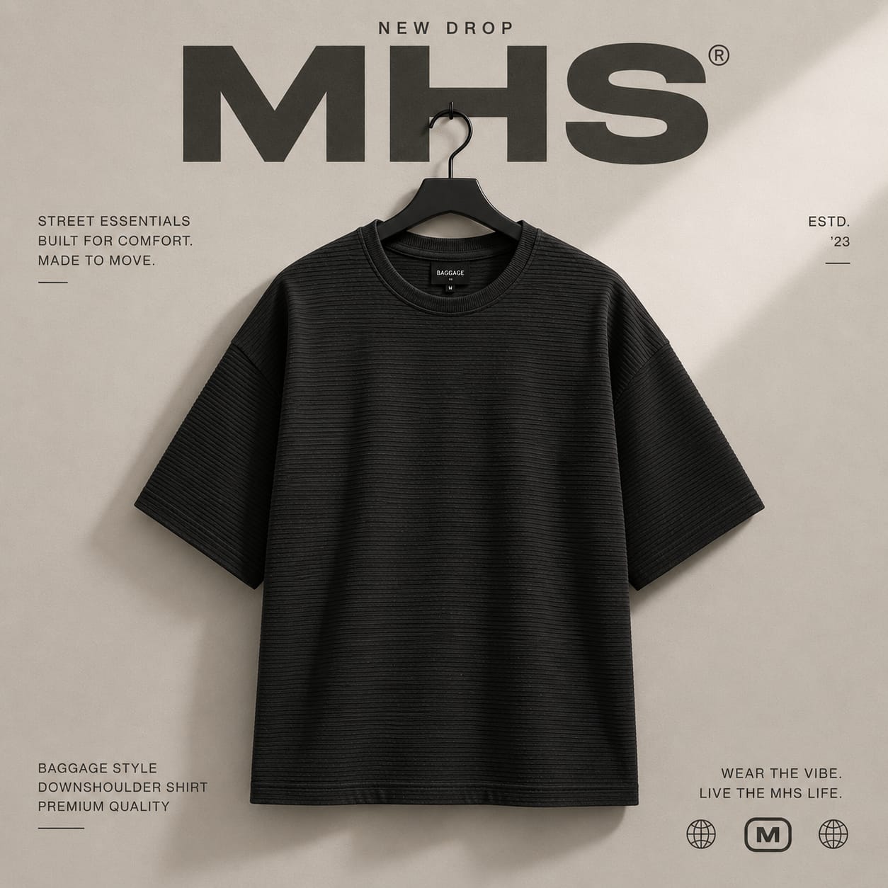Premium Textured Crew Neck T-Shirt – Black