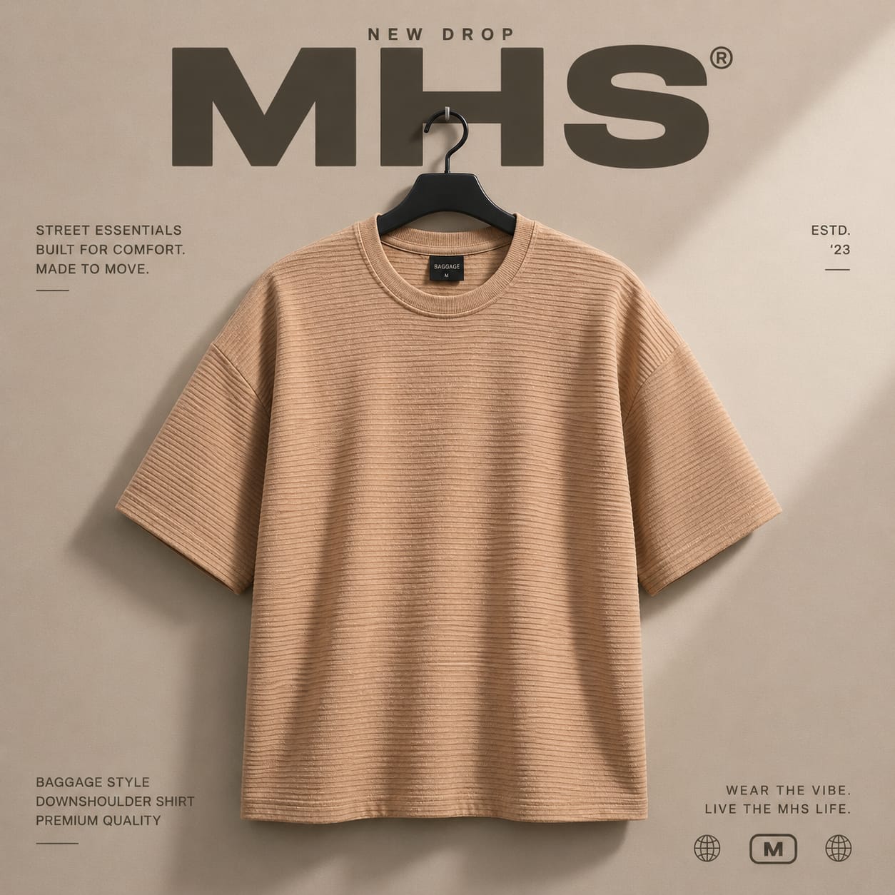 Premium Textured Crew Neck T-Shirt – Sand Beige