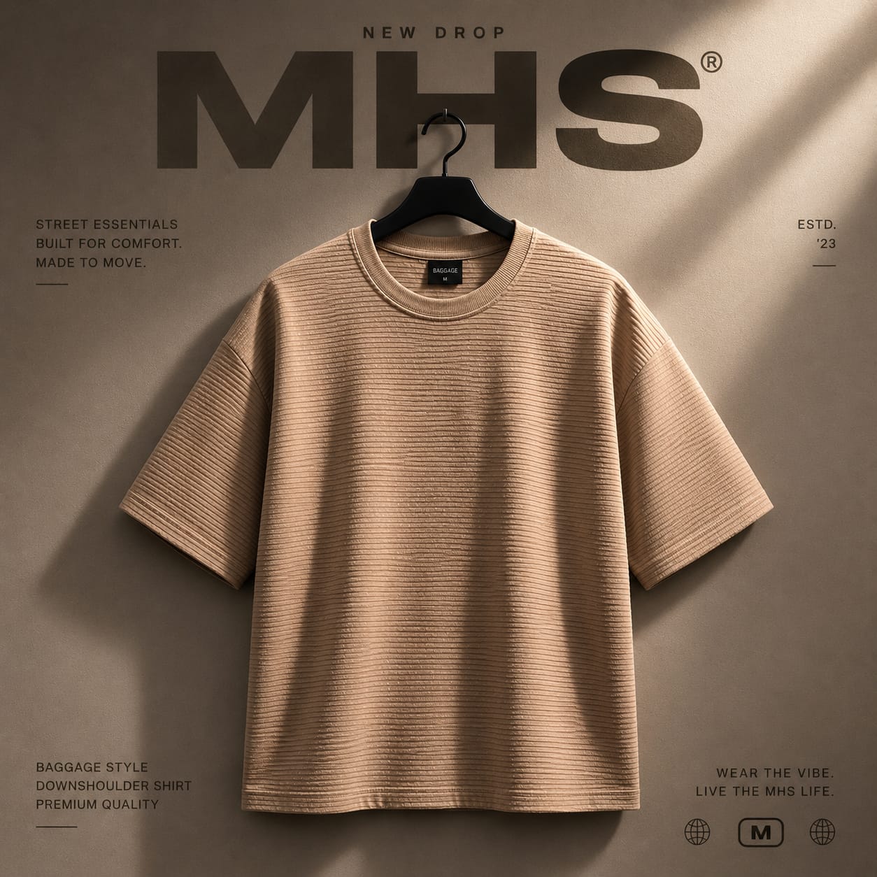 Premium Textured Crew Neck T-Shirt – Sand Beige