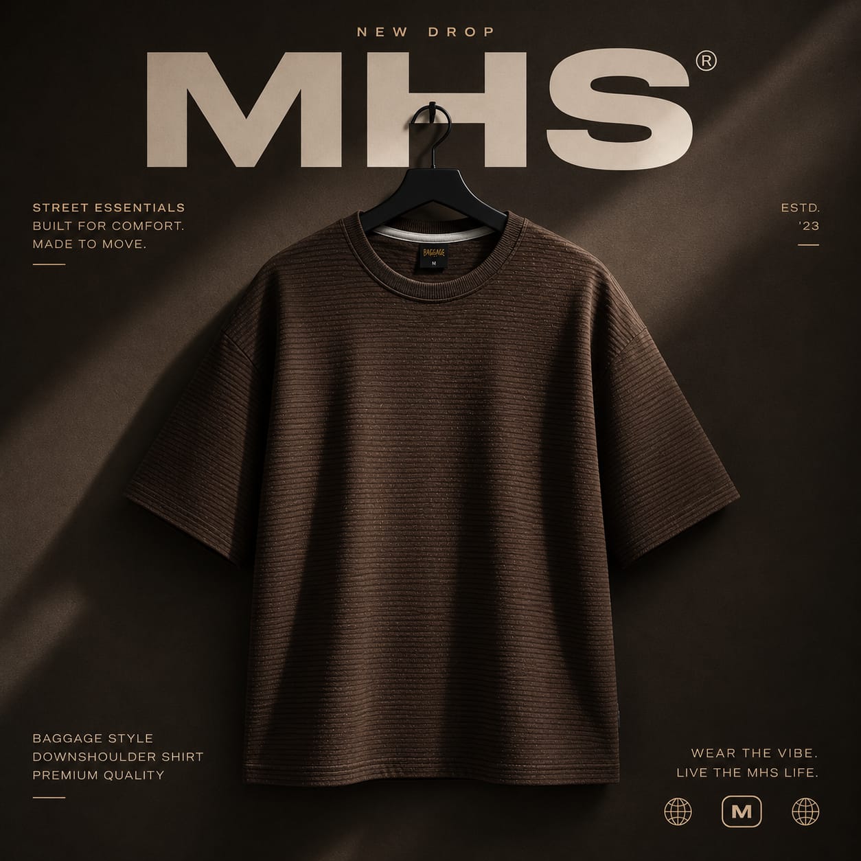 Premium Textured Crew Neck T-Shirt – Coffee Brown