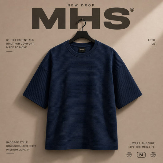 Premium Textured Crew Neck T-Shirt – Navy Blue